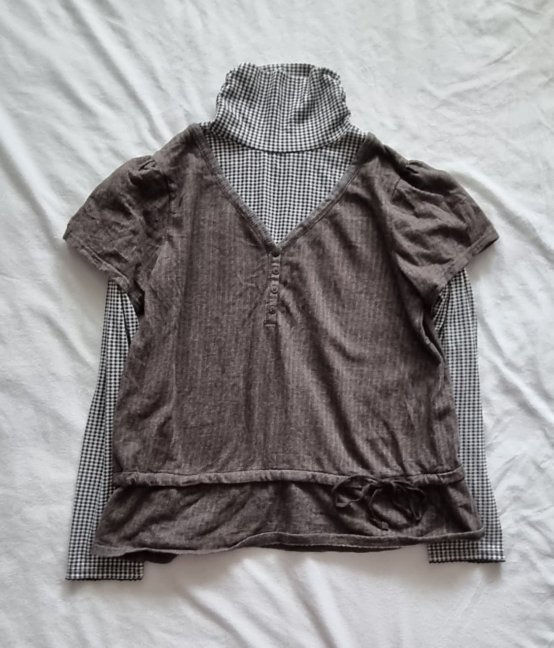 빈티지 모리걸 하구미 레이어드 브라운 티셔츠 상품이미지1