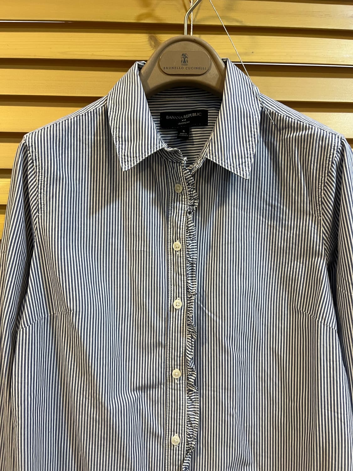 바나나리퍼블릭 여성 네이비 스트라이프 프릴배색블라우스 셔츠블라우스 상품이미지1