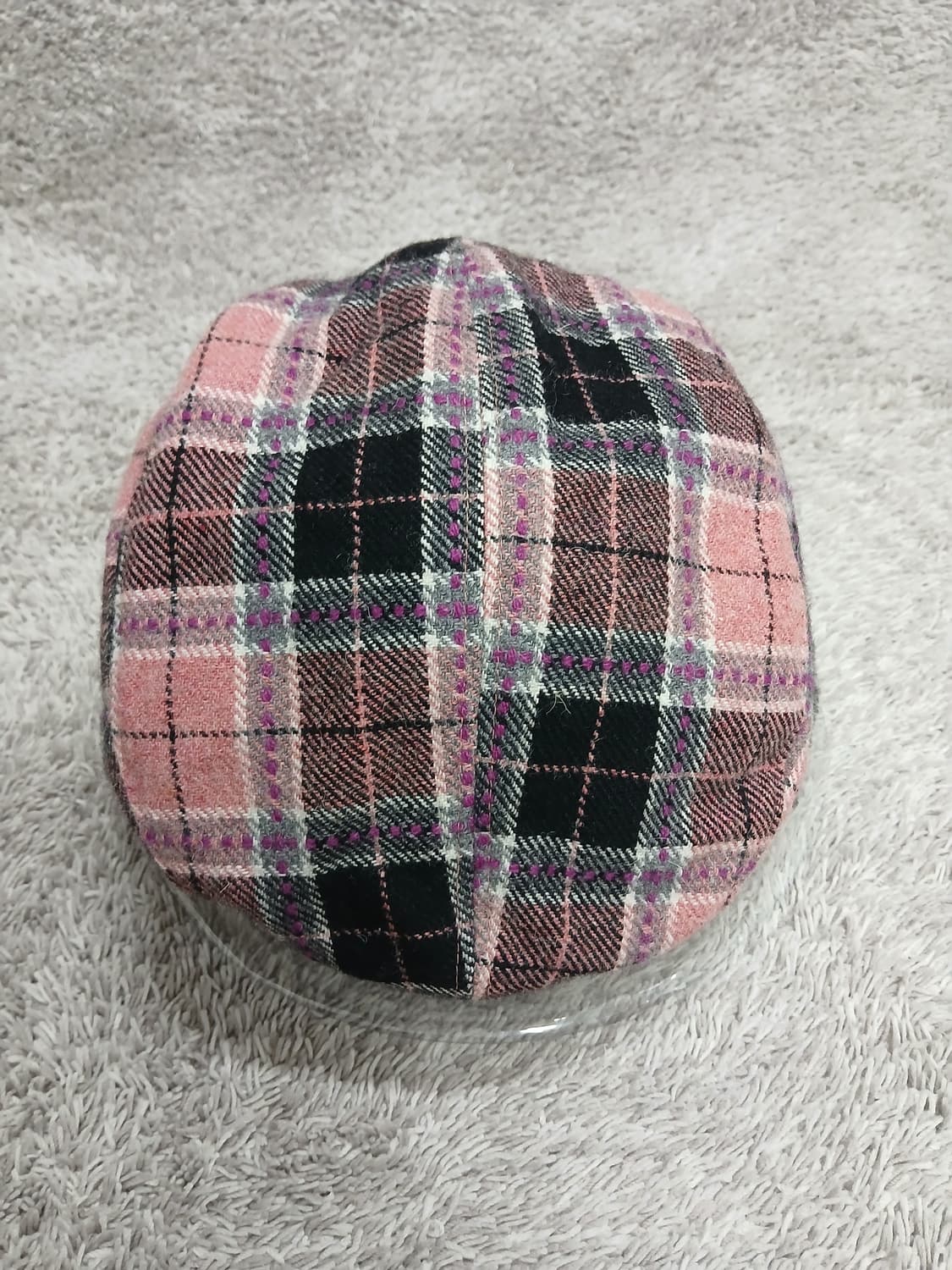  체크 살구핑크 털모자 57cm 상품이미지3