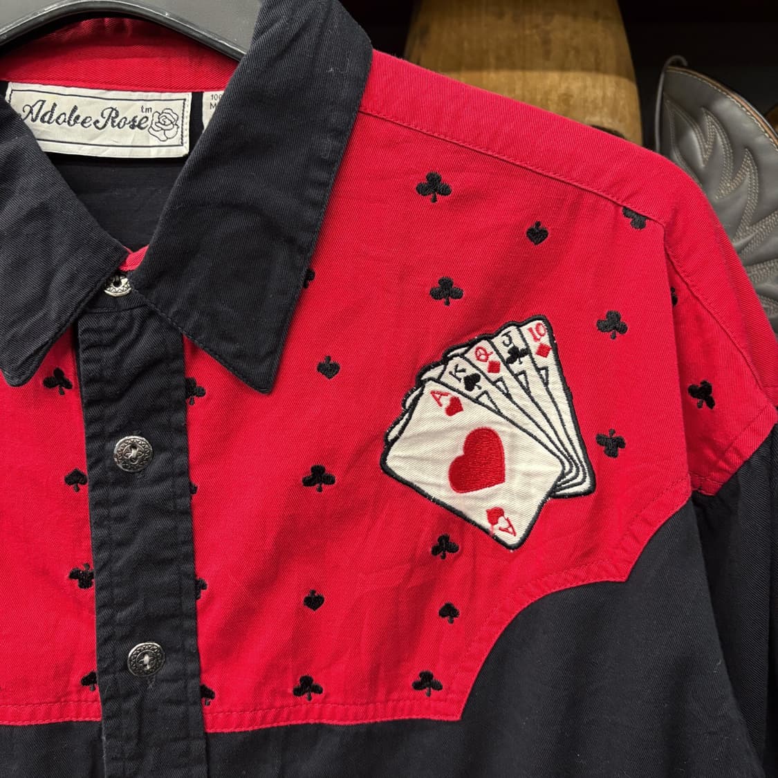 90s 어도비 로즈 로얄플러시 포커 자수 웨스턴 스타일 셔츠 N574 상품이미지5