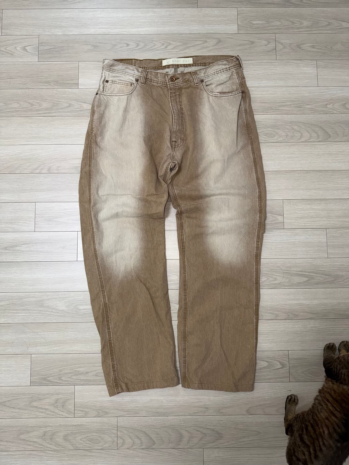 베이지 워싱 배기팬츠 상품이미지1