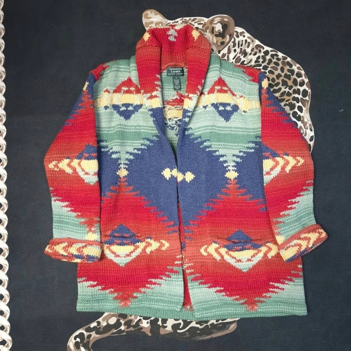 (희귀)80's 로렌 랄프로렌 나바호 핸드 니트 가디건 s 정품 상품이미지1