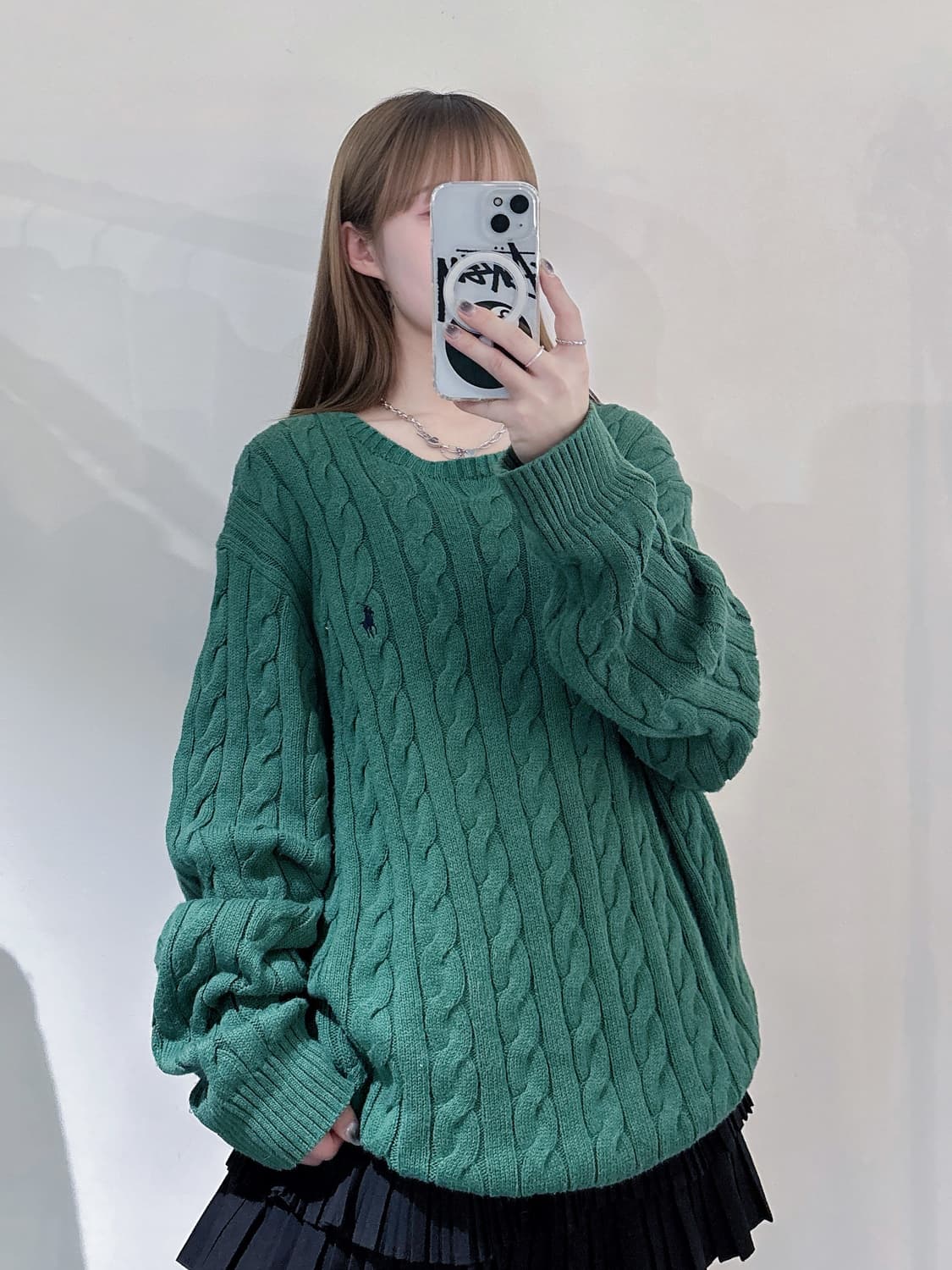 폴로 그린 포니 오버핏 꽈배기 니트 상품이미지2