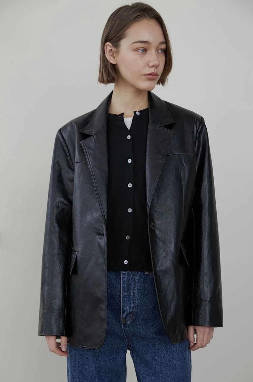 loose leather jacket (black) 상품이미지1