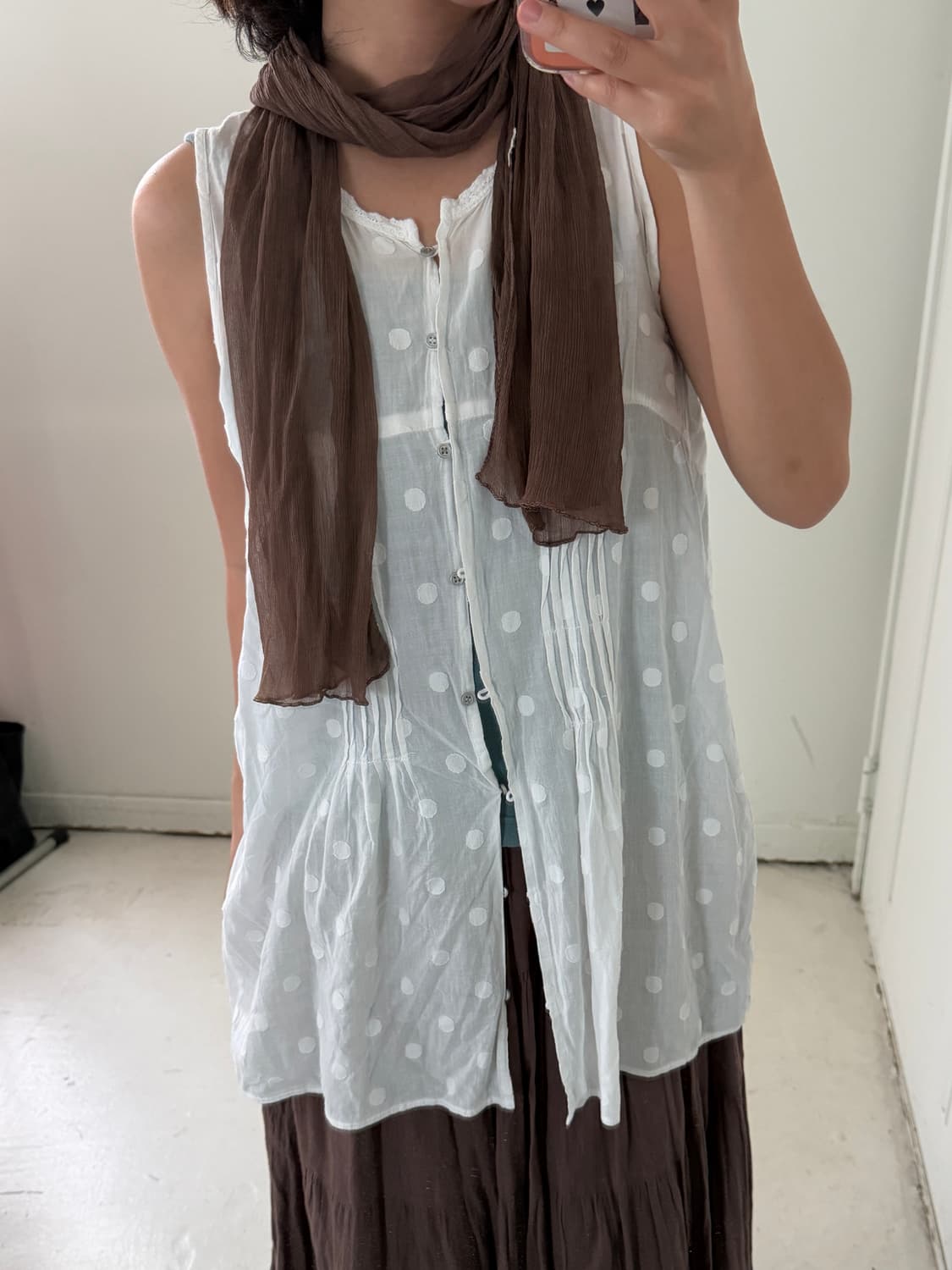일본빈티지 브라운 쉬폰 머플러 상품이미지2