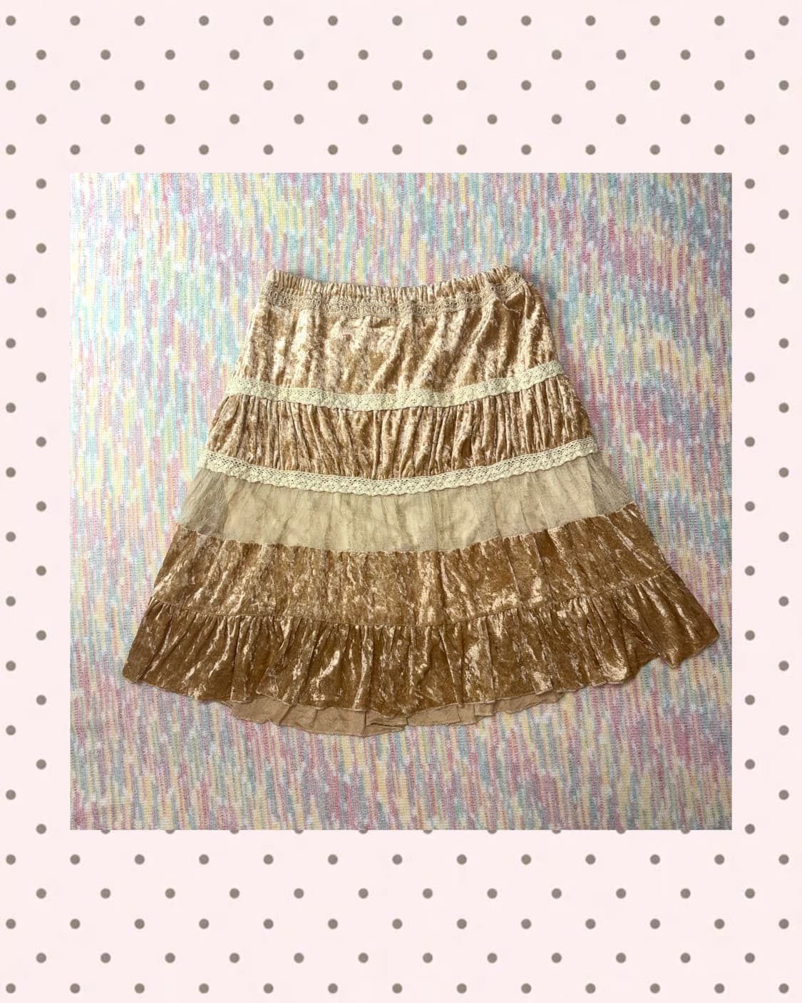 카멜 벨벳 레이스 스커트 상품이미지1