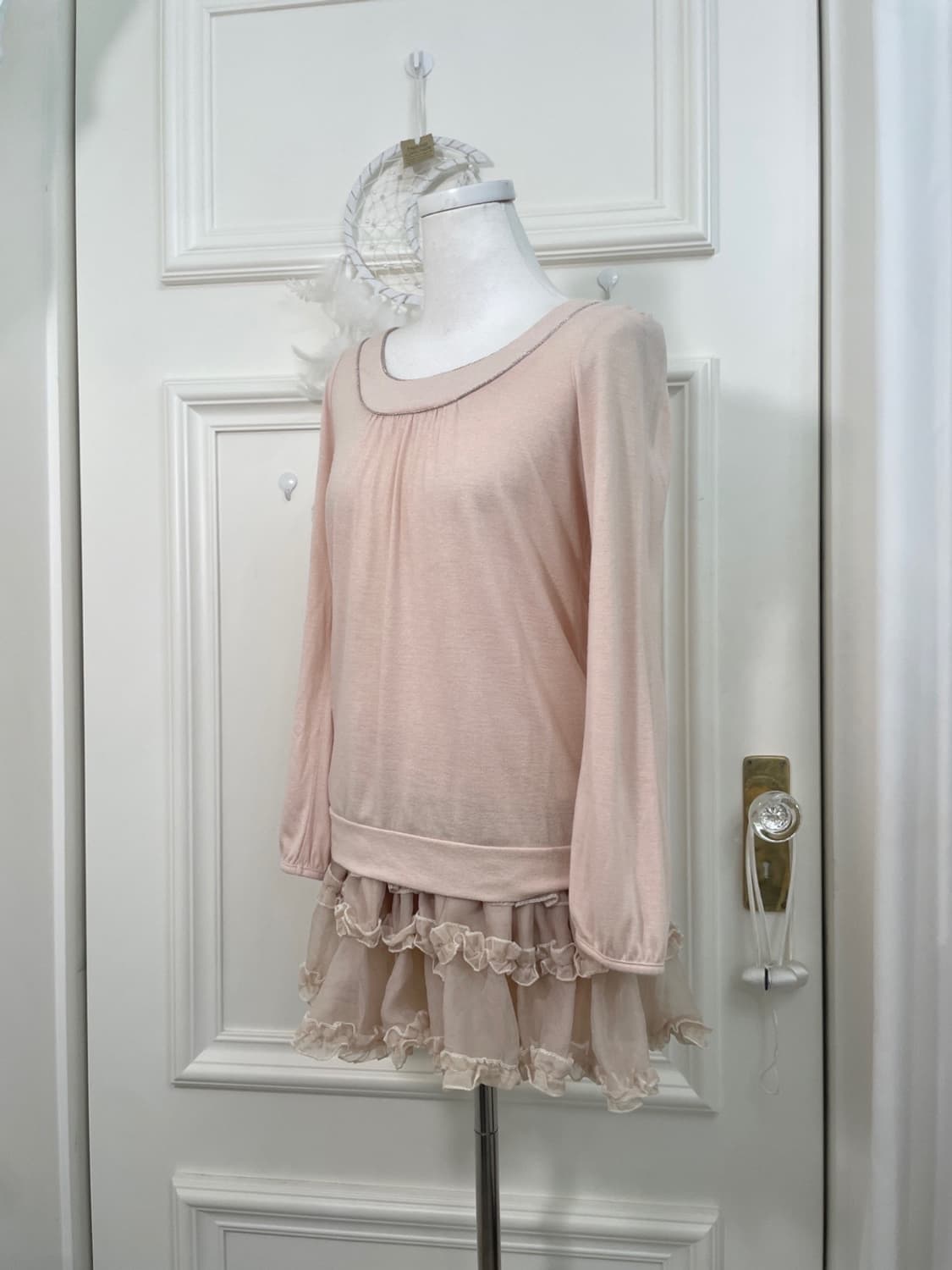 coralpink back bow shirring cotton top 상품이미지2
