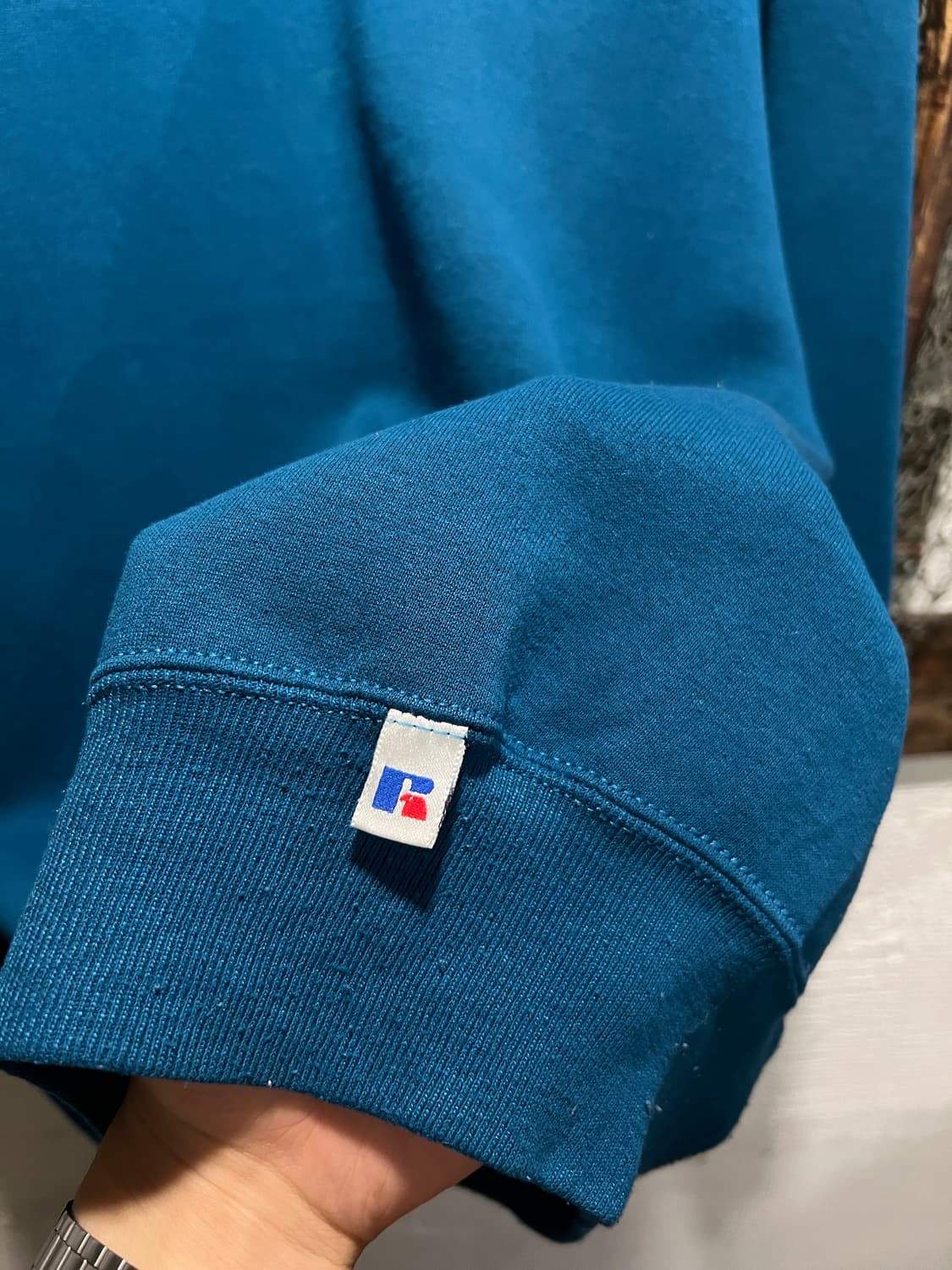 [XL]90's 러셀 USA Made LBI CREW 블루그린 스웻셔츠 상품이미지5