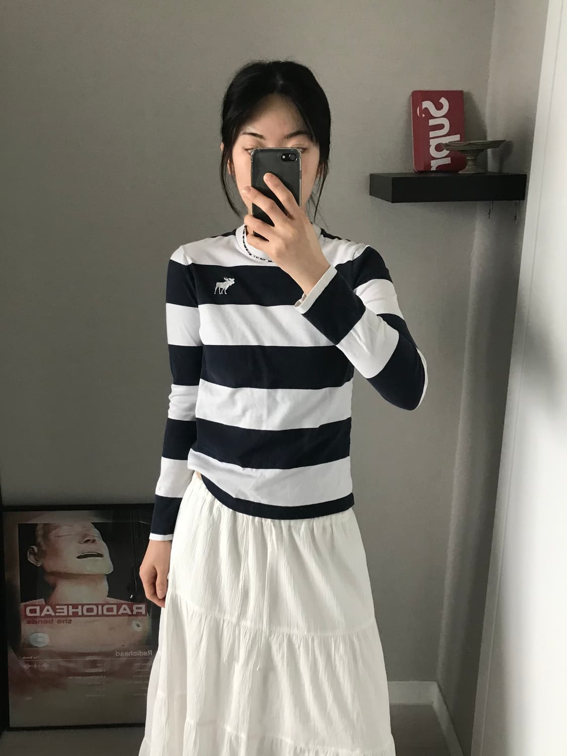 아베크롬비 산양 로고 단가라 긴팔 슬리브티 상품이미지1