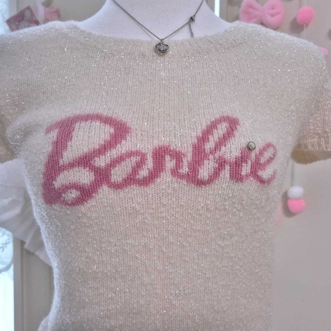 바비 Barbie 반팔 글리터 니트 히메갸루 탑 리즈리사 상품이미지2