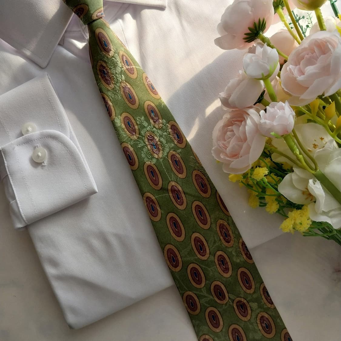 올도쿄보이 실크 그린 플라워 자카드 넥타이 8.7cm A+등급 K1314 상품이미지7