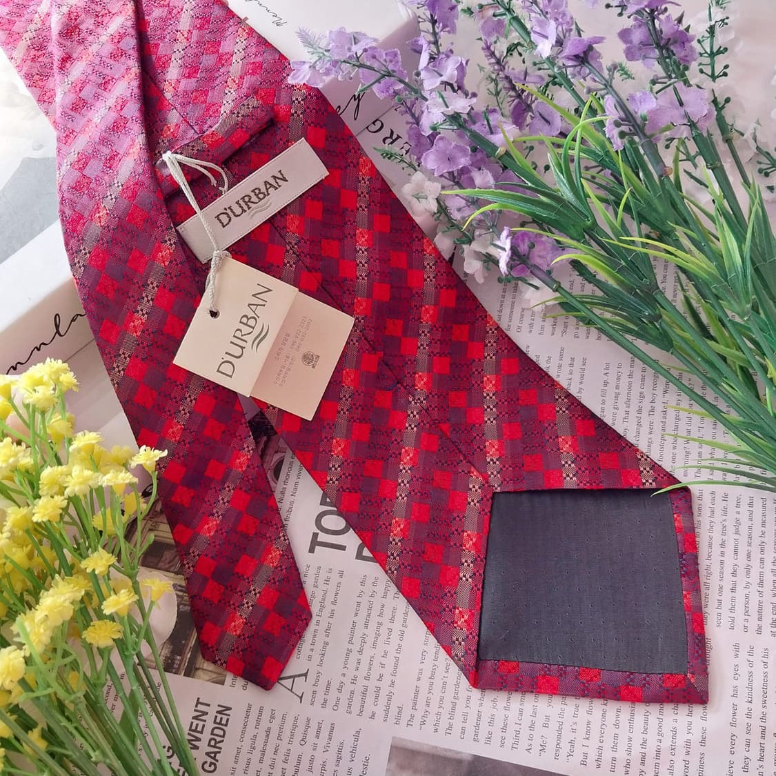 더반(다반) 실크 레드 체크 패턴 넥타이 9.5cm 새상품 K1361
 상품이미지4