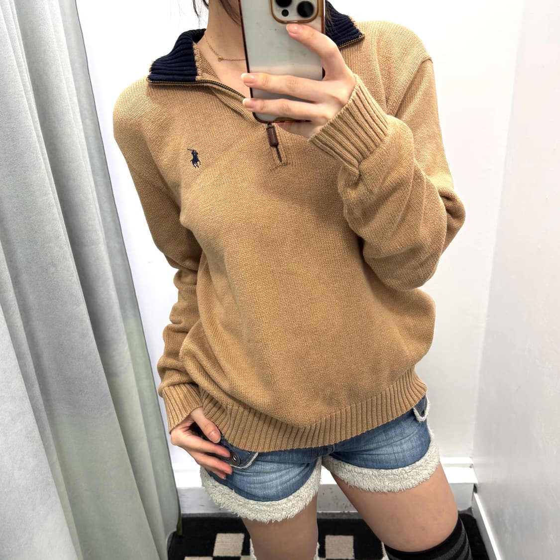 폴로 브라운 반집업 니트 상품이미지2