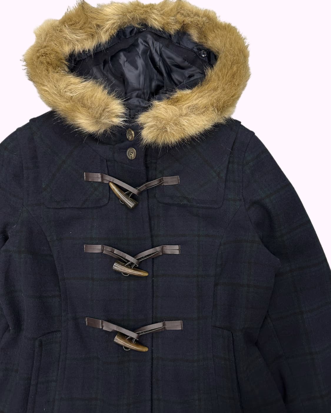 green check hood duffle coat 상품이미지2