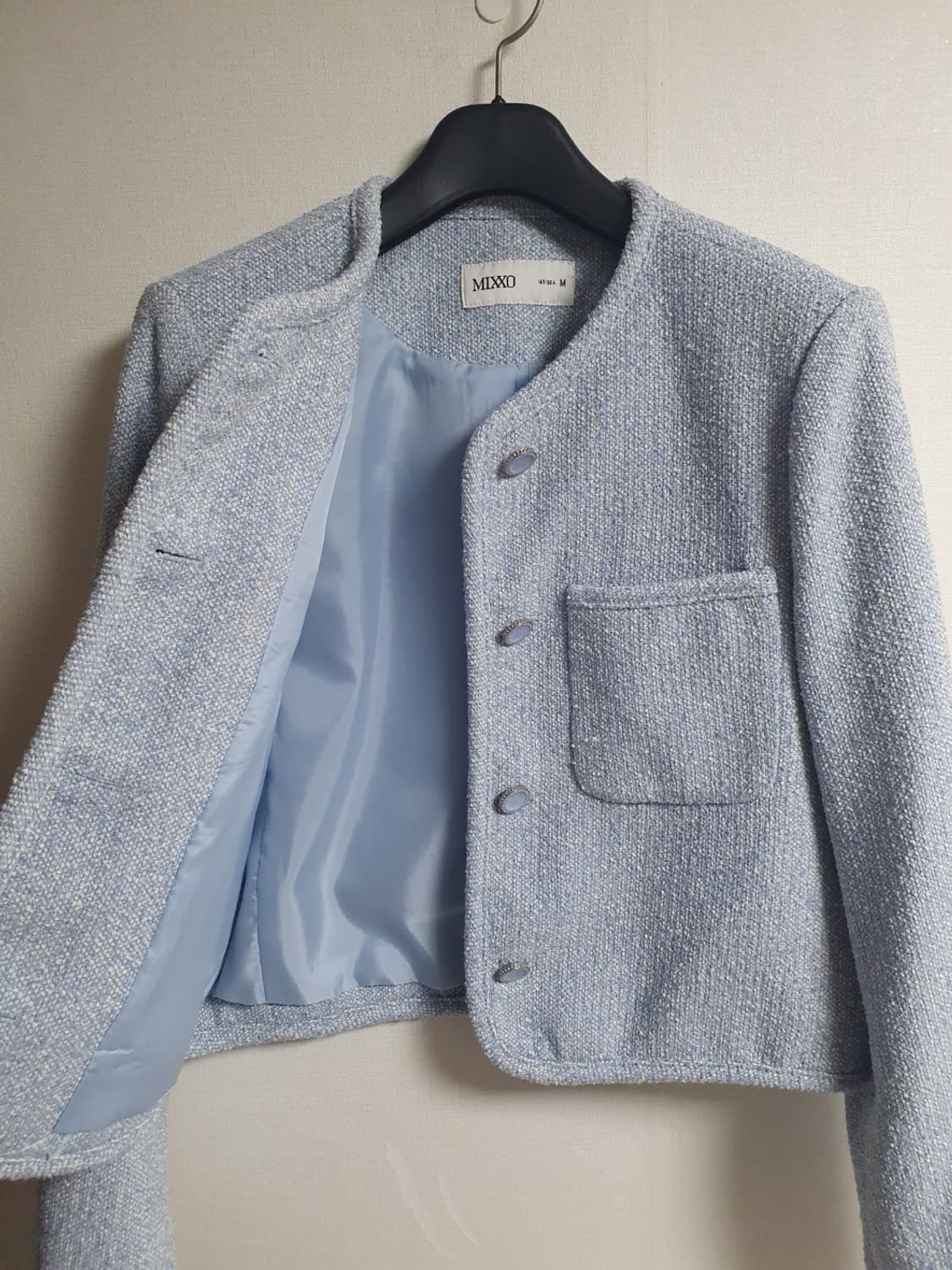 무료배송 !! MIXXO 트위드 자켓 M  연하늘색 봄자켓 상품이미지2