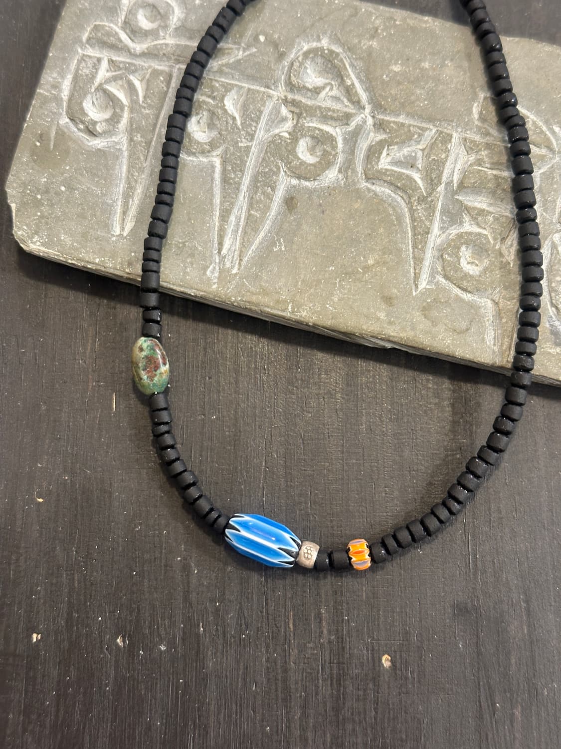 Musta glass beads turquoise black neckla 상품이미지5