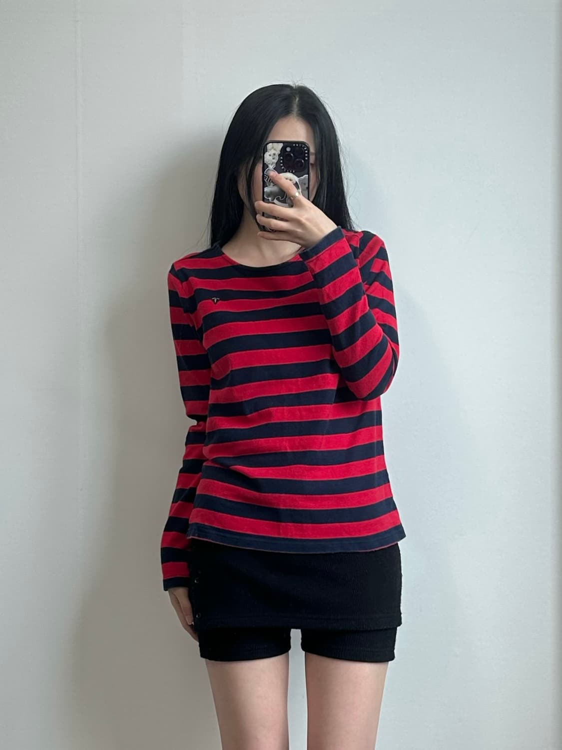 게스 자수로고 단가라 슬리브 니트 상품이미지1