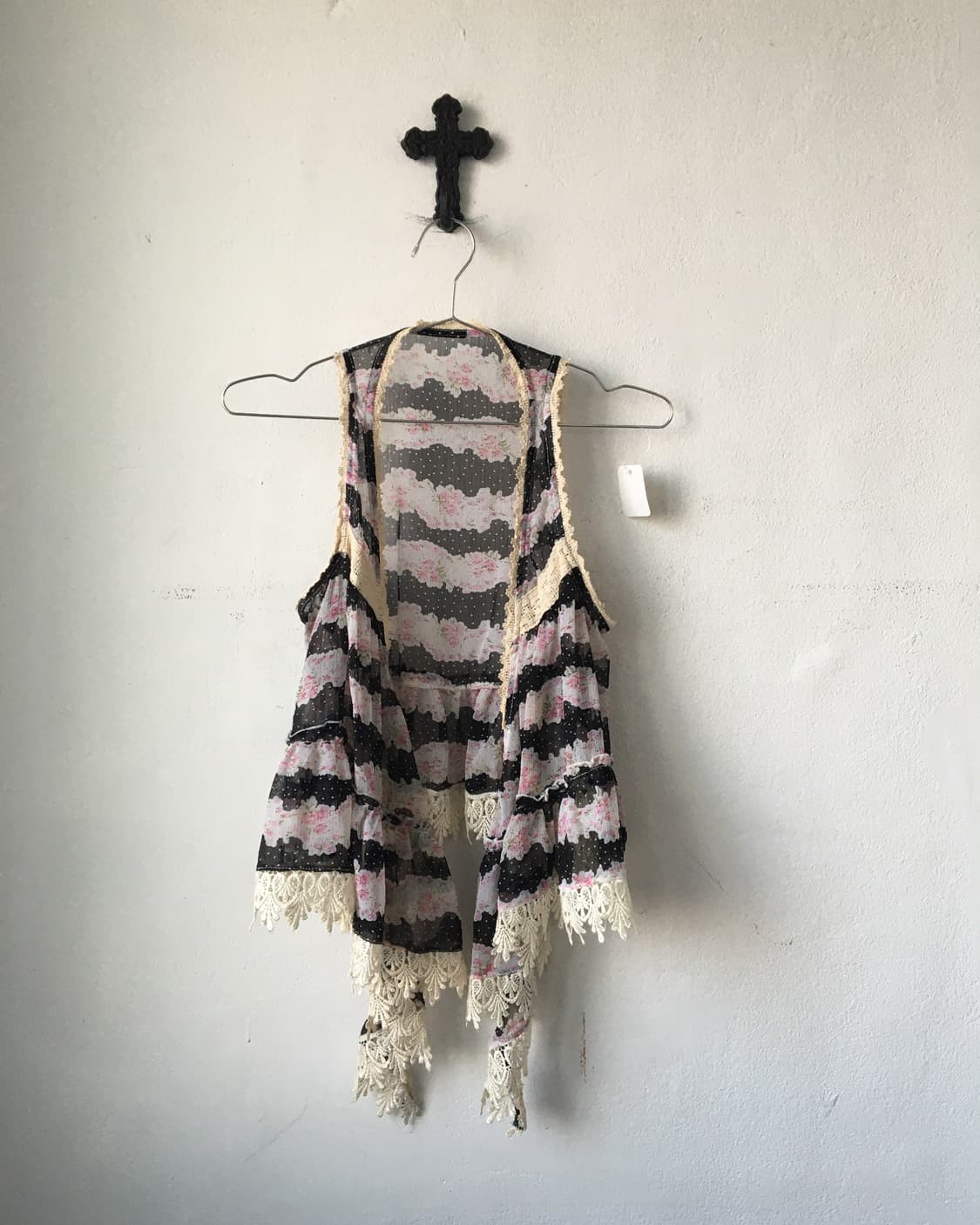 Flower pattern layer open vest 상품이미지1