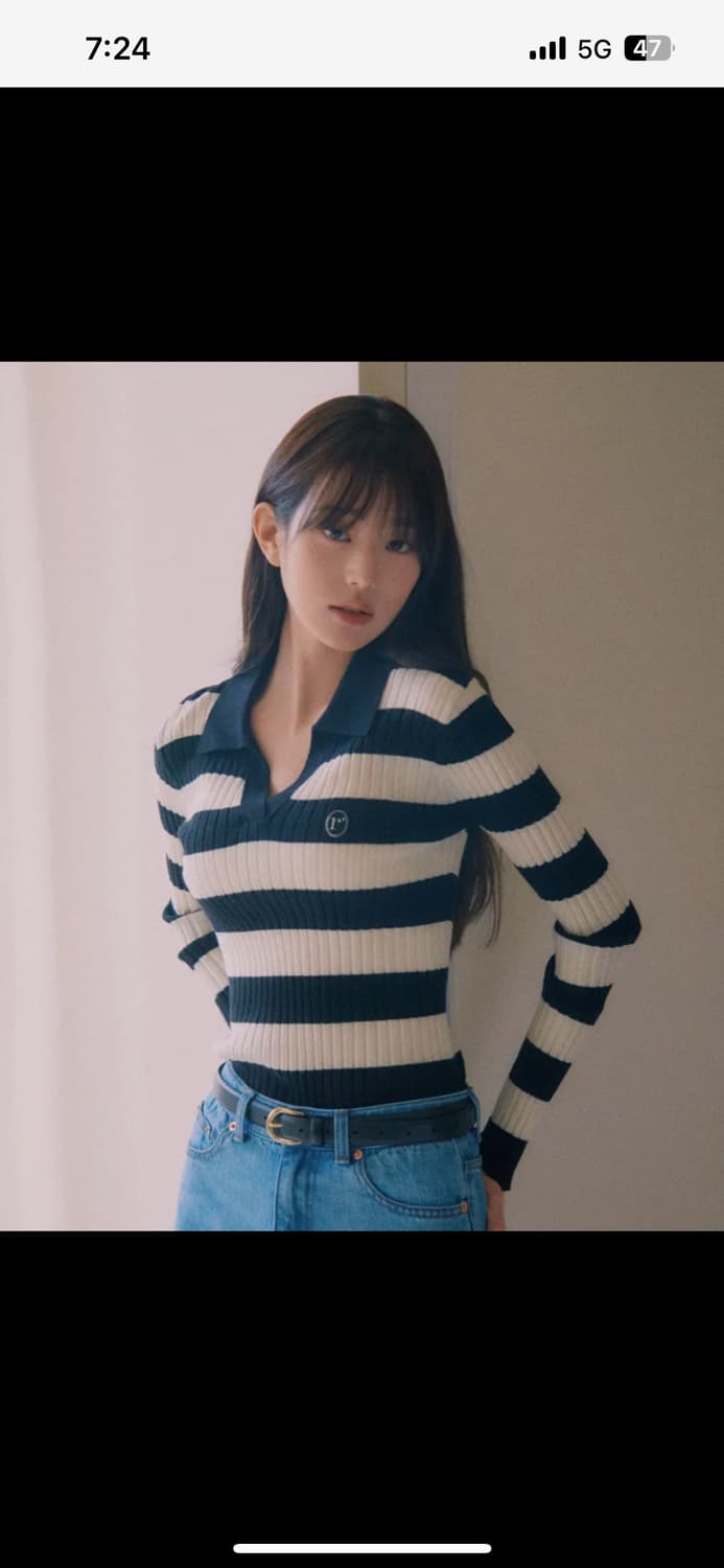 로라로라 COLLAR BOARDER KNIT BLACK 상품이미지1