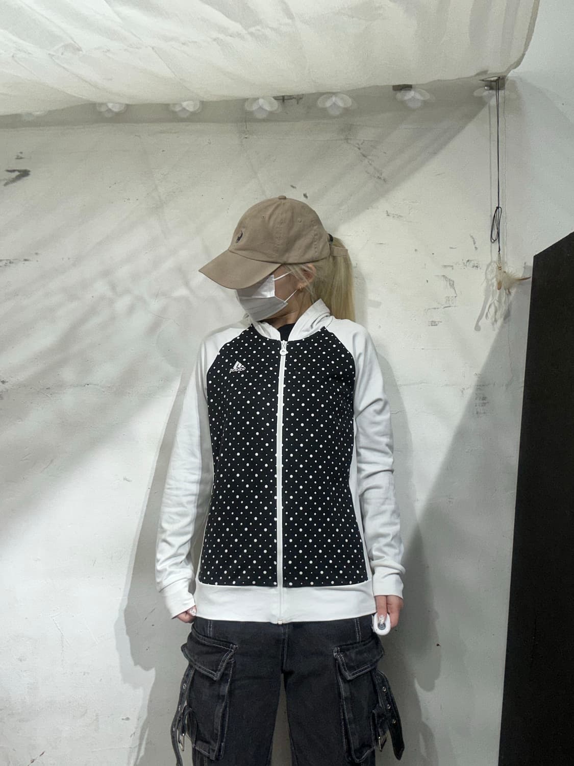 아디다스 화이트 블랙 도트 후드집업 땡땡이 트랙탑 져지 L 상품이미지2