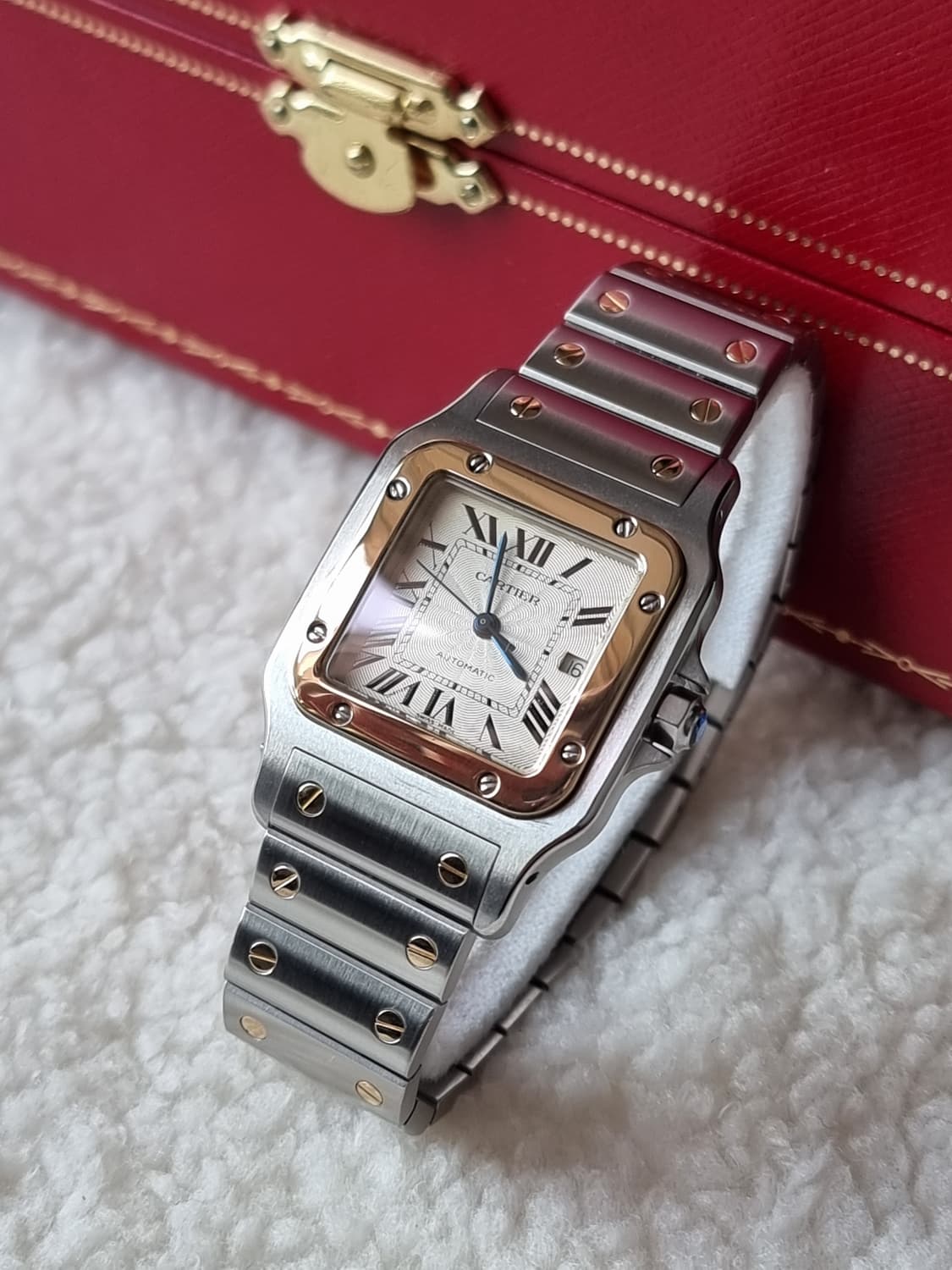 까르띠에 산토스 갈베 18K 콤비 L 기요셰다이얼 오토메틱 시계 04년 상품이미지1