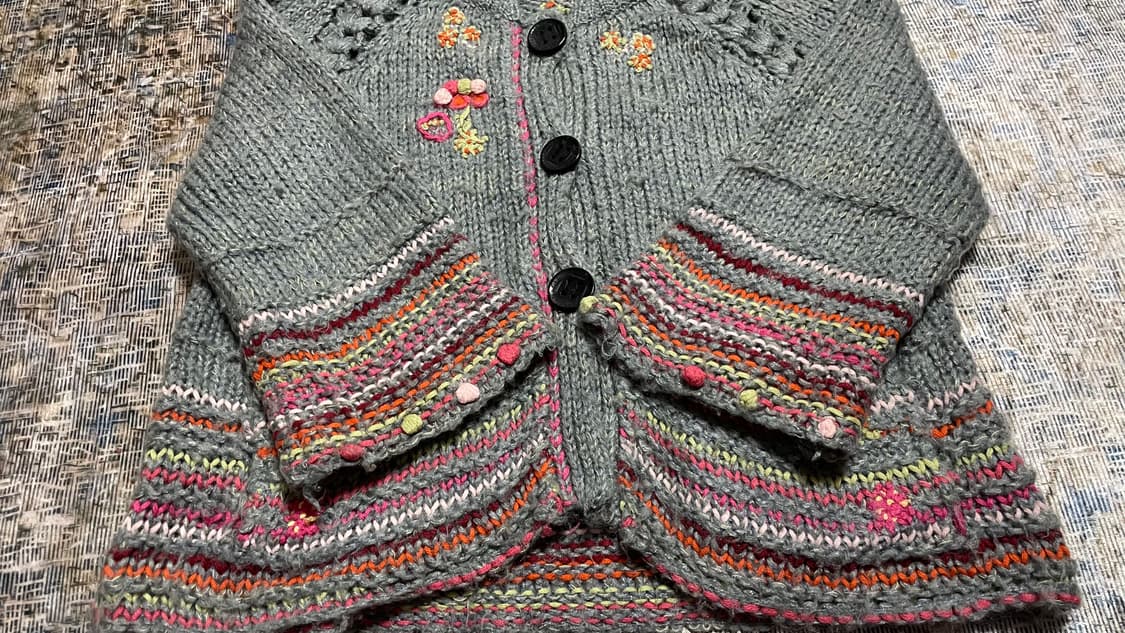 JPN 일본 모리걸 빈티지 플라워 자수 스트라이프 디테일 니트 가디건 상품이미지5