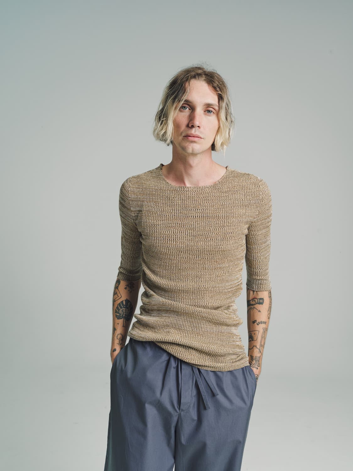 [L] rier 울 실크 숏 슬리브 상품이미지1