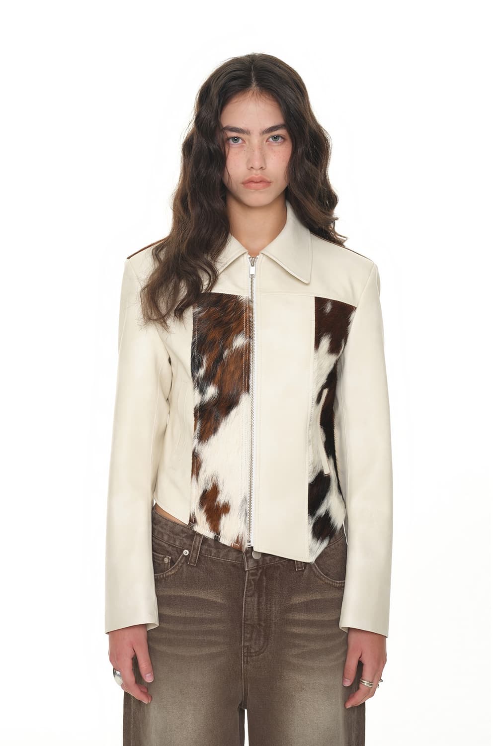 투머치택스 TMT 헤어리 레더 자켓 아이보리 S 상품이미지1