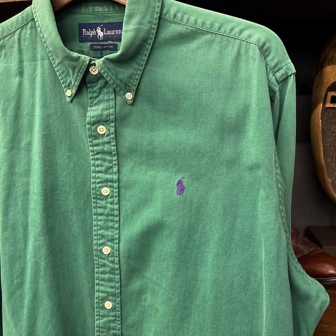 90s 폴로 랄프로렌 워싱그린 버튼다운 셔츠 퍼플포니 N748 상품이미지5