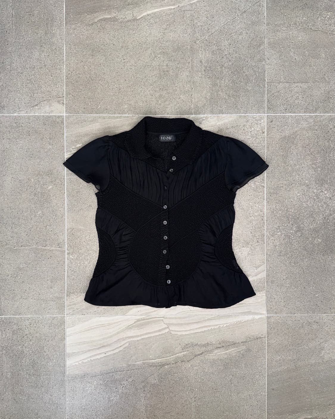 Black shirring chiffon button blouse  상품이미지1