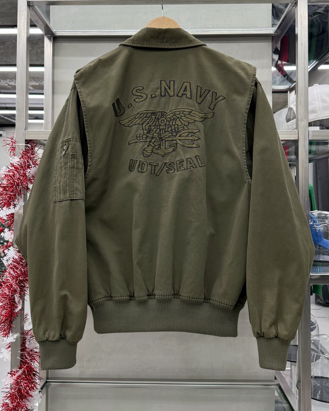 Old Crow USA US Navy 캔버스 코튼 봄버 자켓 상품이미지1