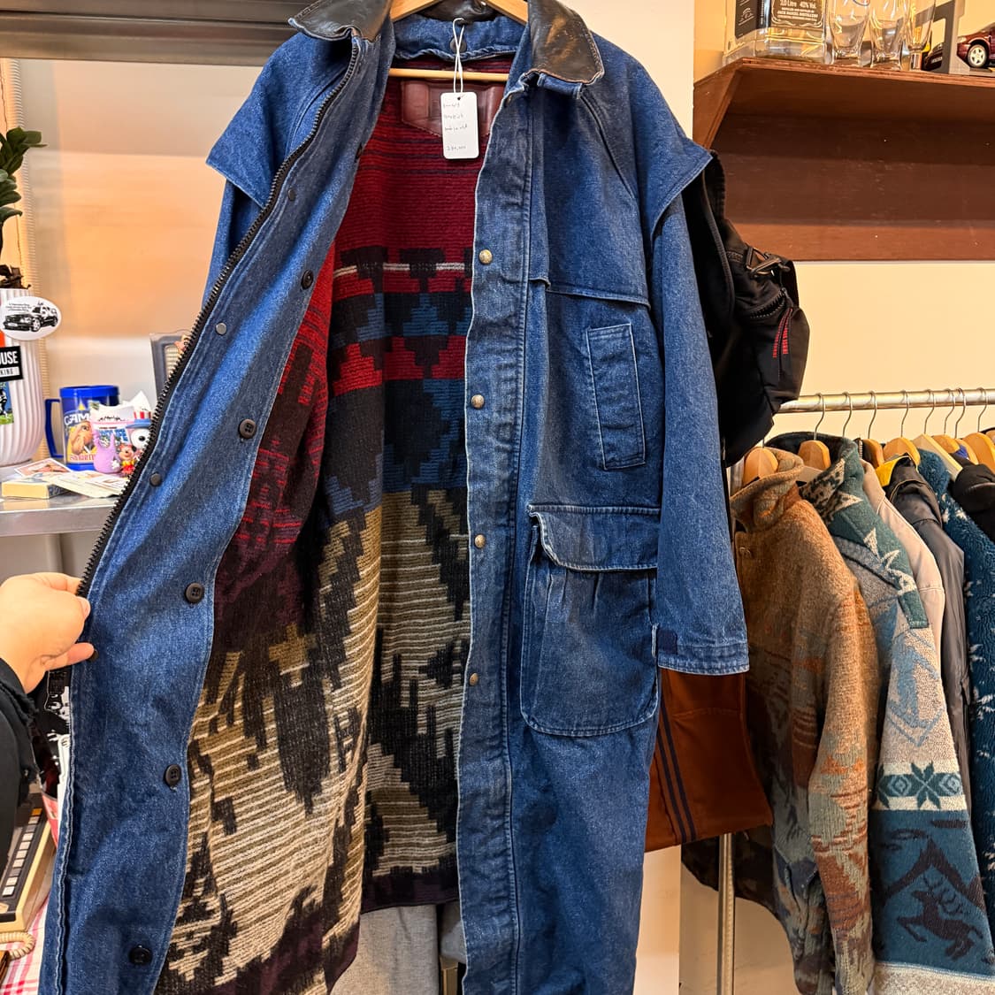 M ~ L 80 ~ 90S USA 울리치 데님 코트 레더 카라 에스닉  상품이미지3