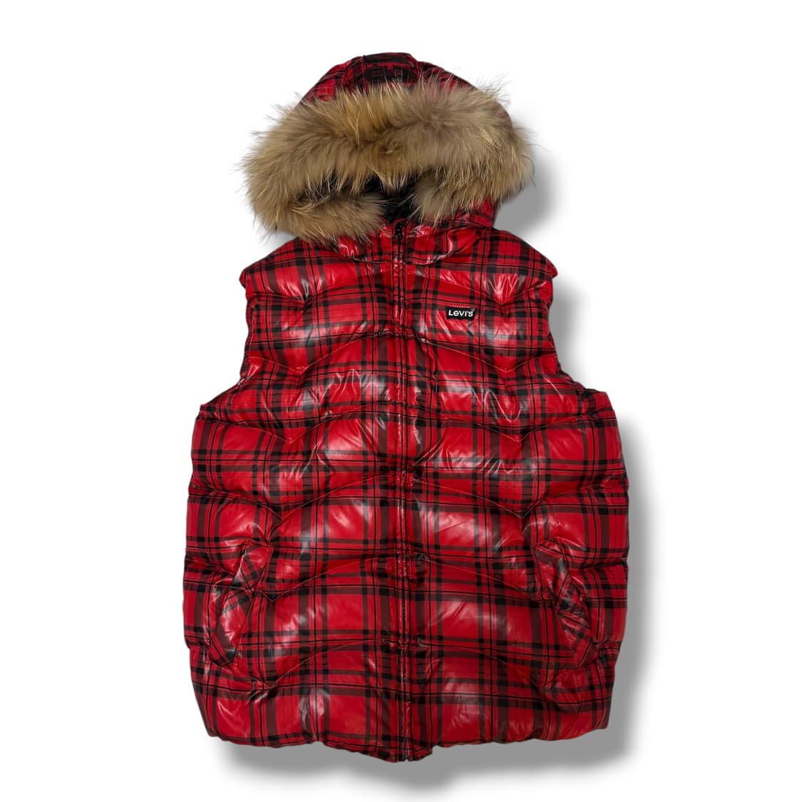 ⭐️희귀⭐️리바이스 덕다운 레드체크 후드퍼 베스트 패딩조끼 상품이미지2