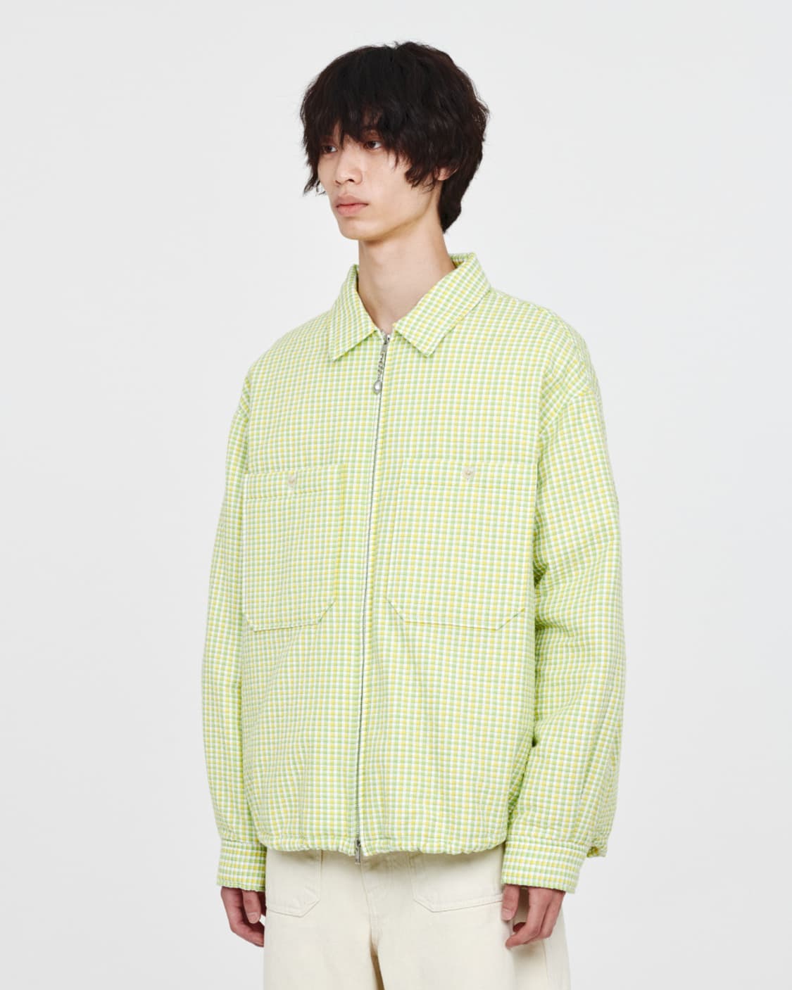 애프터프레이 오버사이즈드 체크 패디드 셔츠 자켓 라임 L 상품이미지5