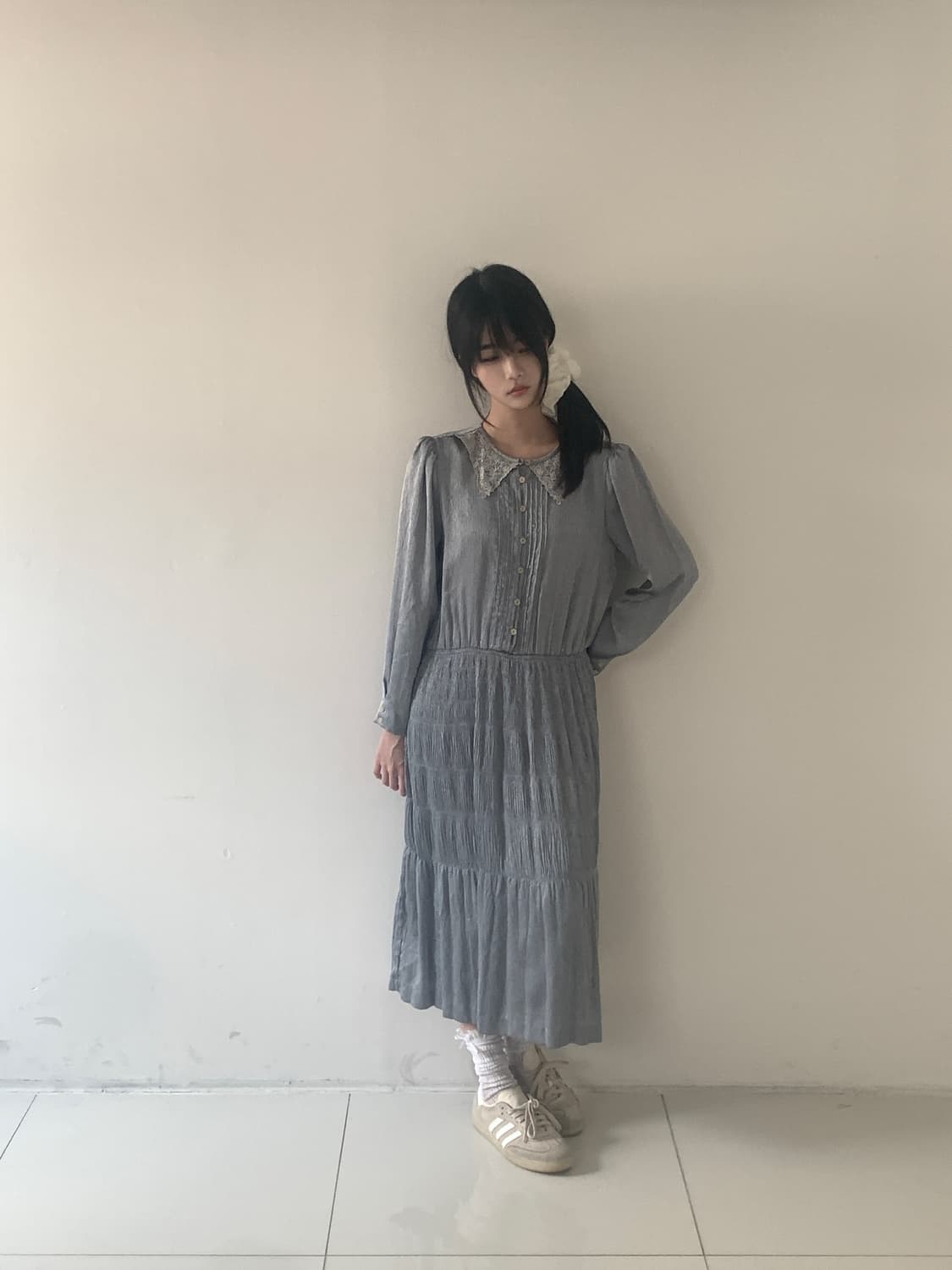 Lace collar pleats dress 상품이미지7