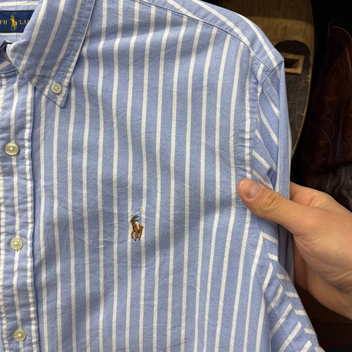 폴로 랄프로렌 신형로고 소라색 스트라이프 옥스포드 셔츠 N330 상품이미지4