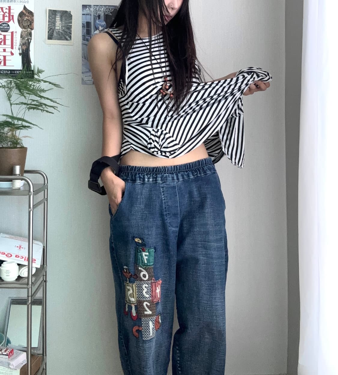 개귀여운 빈티지 패치 배기 데님 상품이미지2