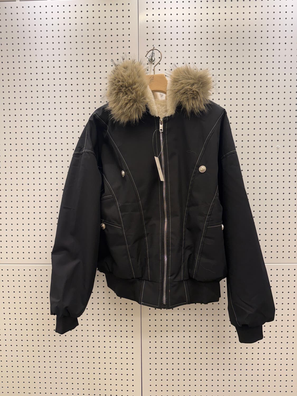 빈티지 퍼 후드 패딩 점퍼 블랙 상품이미지2