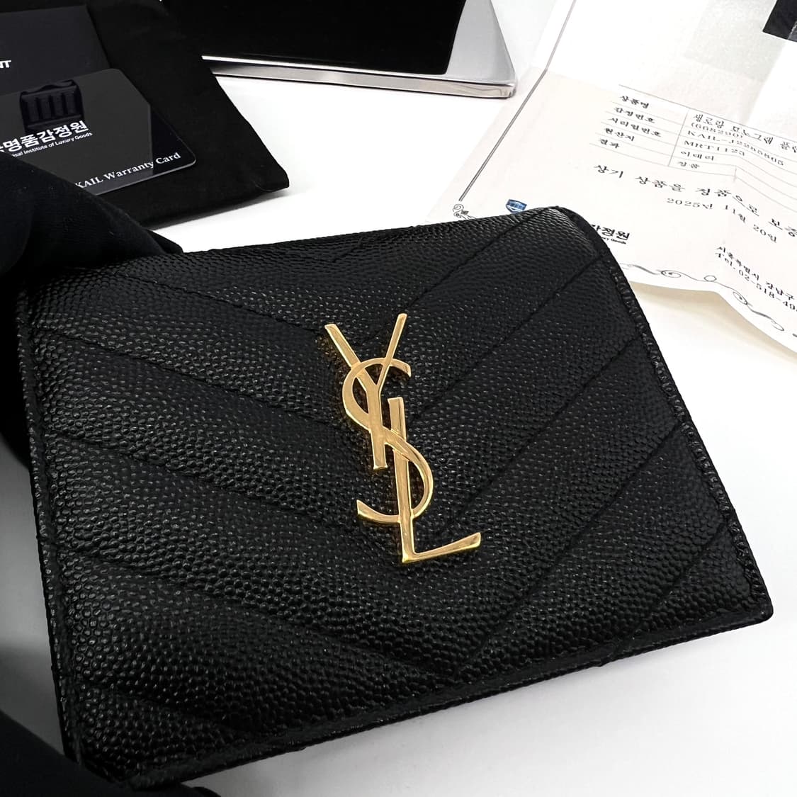 [감정완료] 생로랑 마틀라세 여성 반지갑 카드지갑 블랙 (668290) 상품이미지6