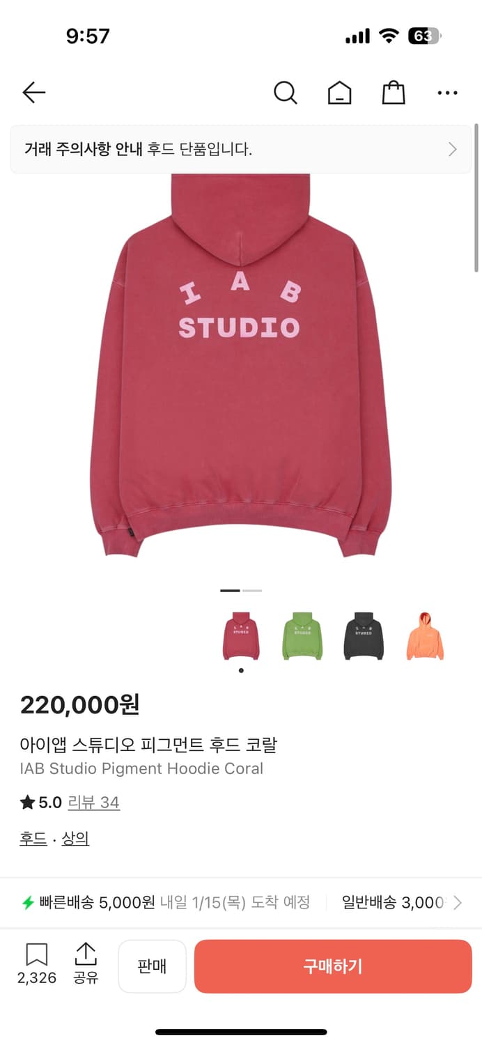 아이앱 스튜디오 피그먼트 코랄 후드 L사이즈 상품이미지3