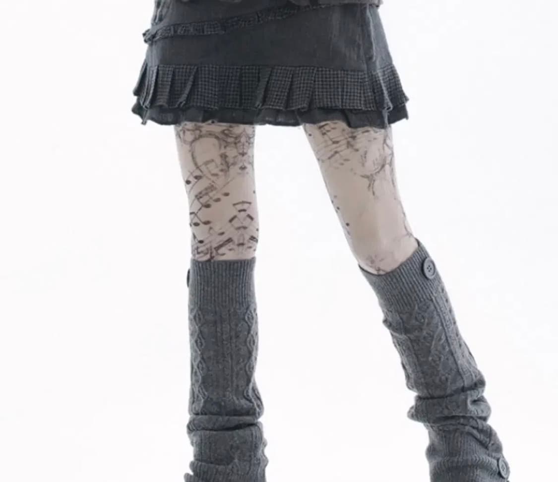 허그유어스킨 Music note printed tights (Beige) 상품이미지2