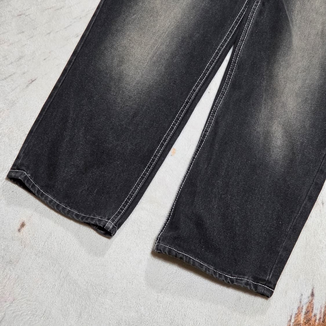 빈티지 흑청 워싱 와이드 데님팬츠 상품이미지3