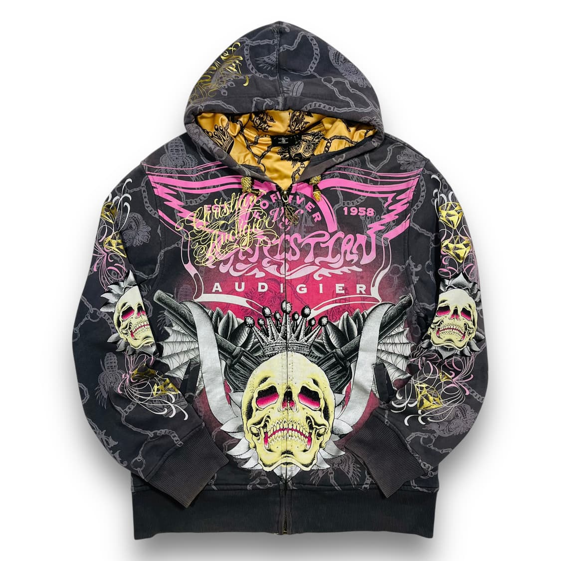 크리스찬 오디저 더블 건호크 스컬 스터드 후디 집업 상품이미지1