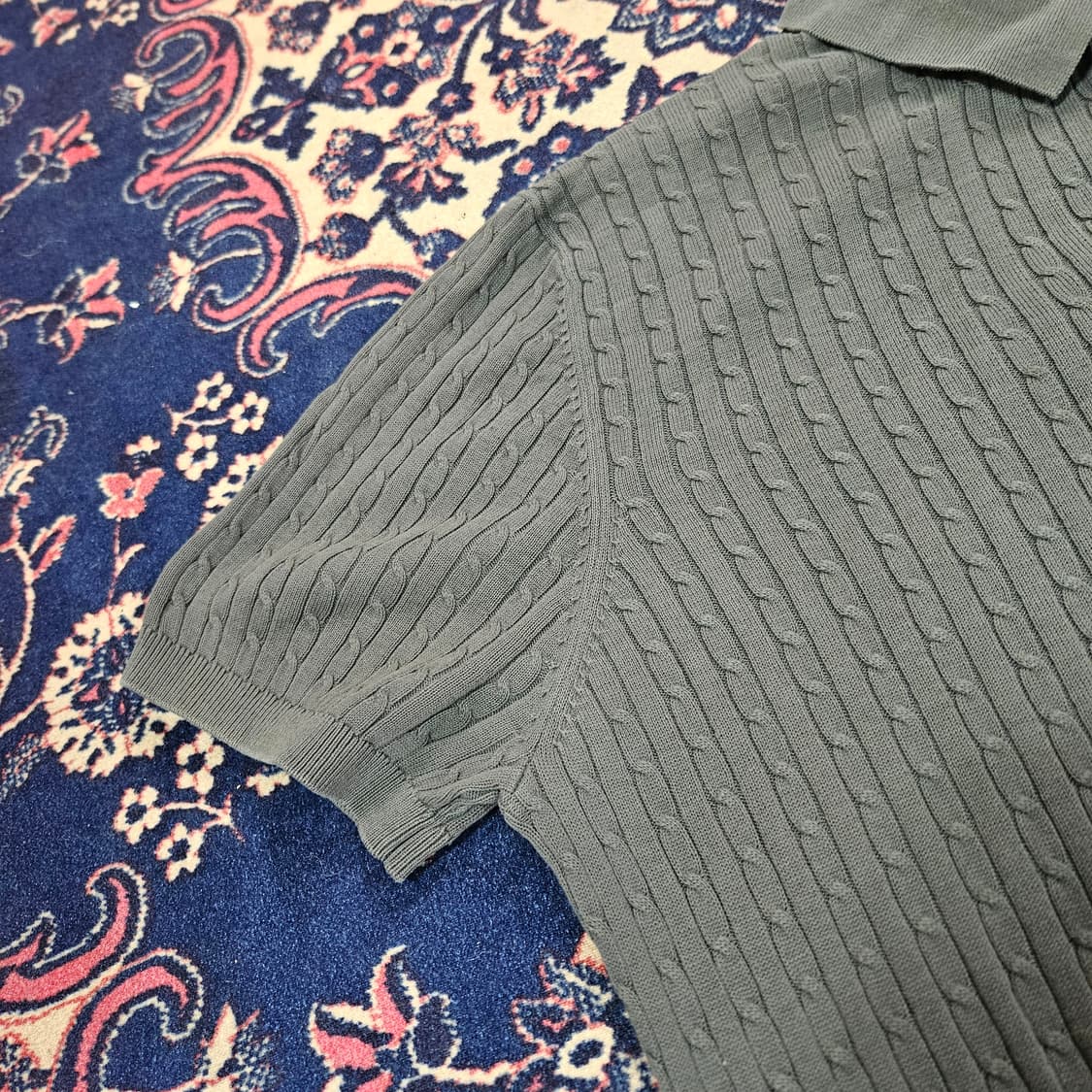 (미사용)마시모두띠 카키 3버튼 카라넥 반팔 니트 L 상품이미지4