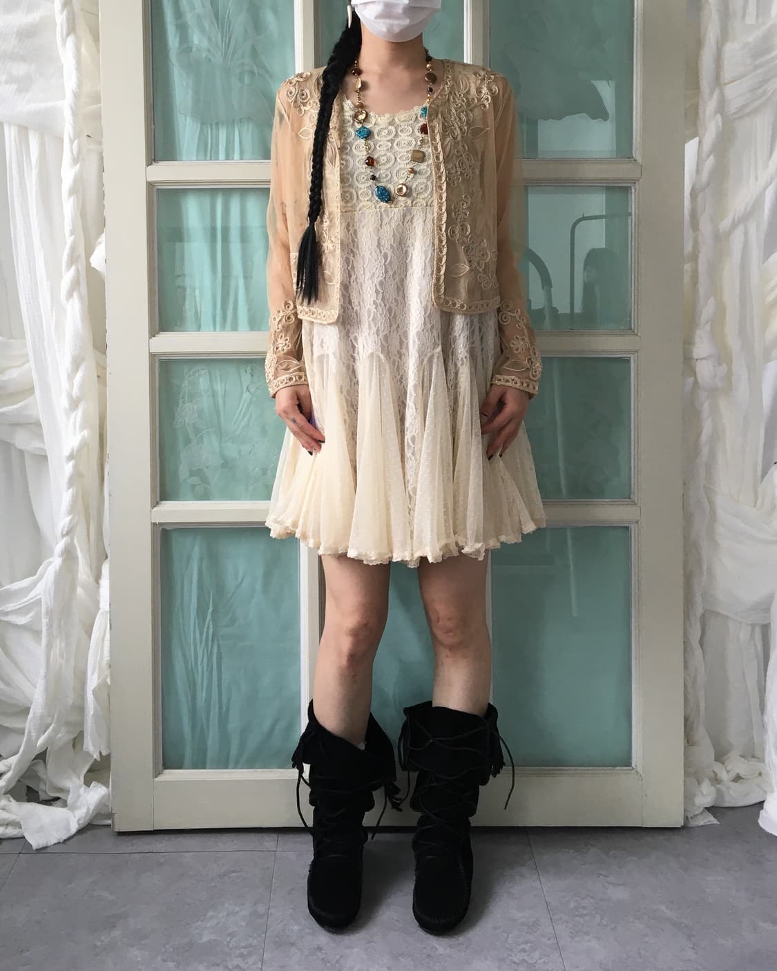 Axes femme lace pattern mixed sleeveless 상품이미지7