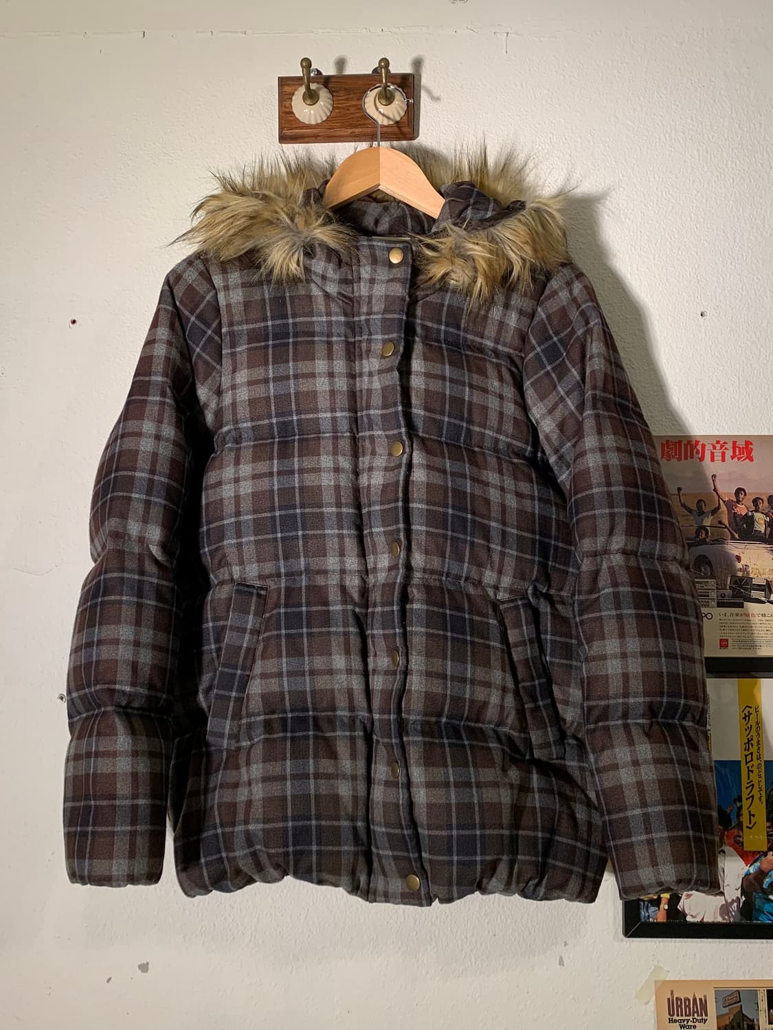 빔즈하트 타탄체크 퍼 패딩 상품이미지1