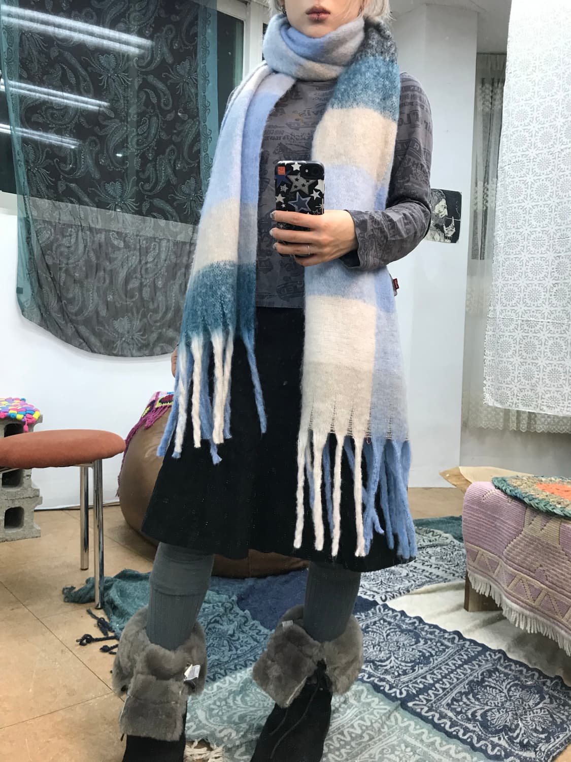 빈티지 배색 스트라이프 머플러 목도리  상품이미지2