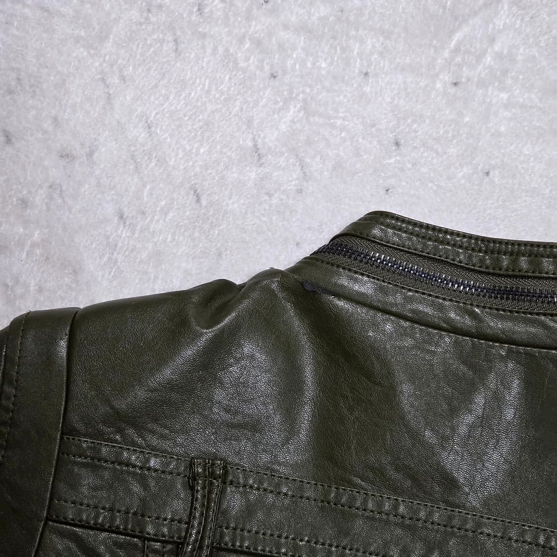 빈티지 카키 에코 레더 라이더 자켓 상품이미지5