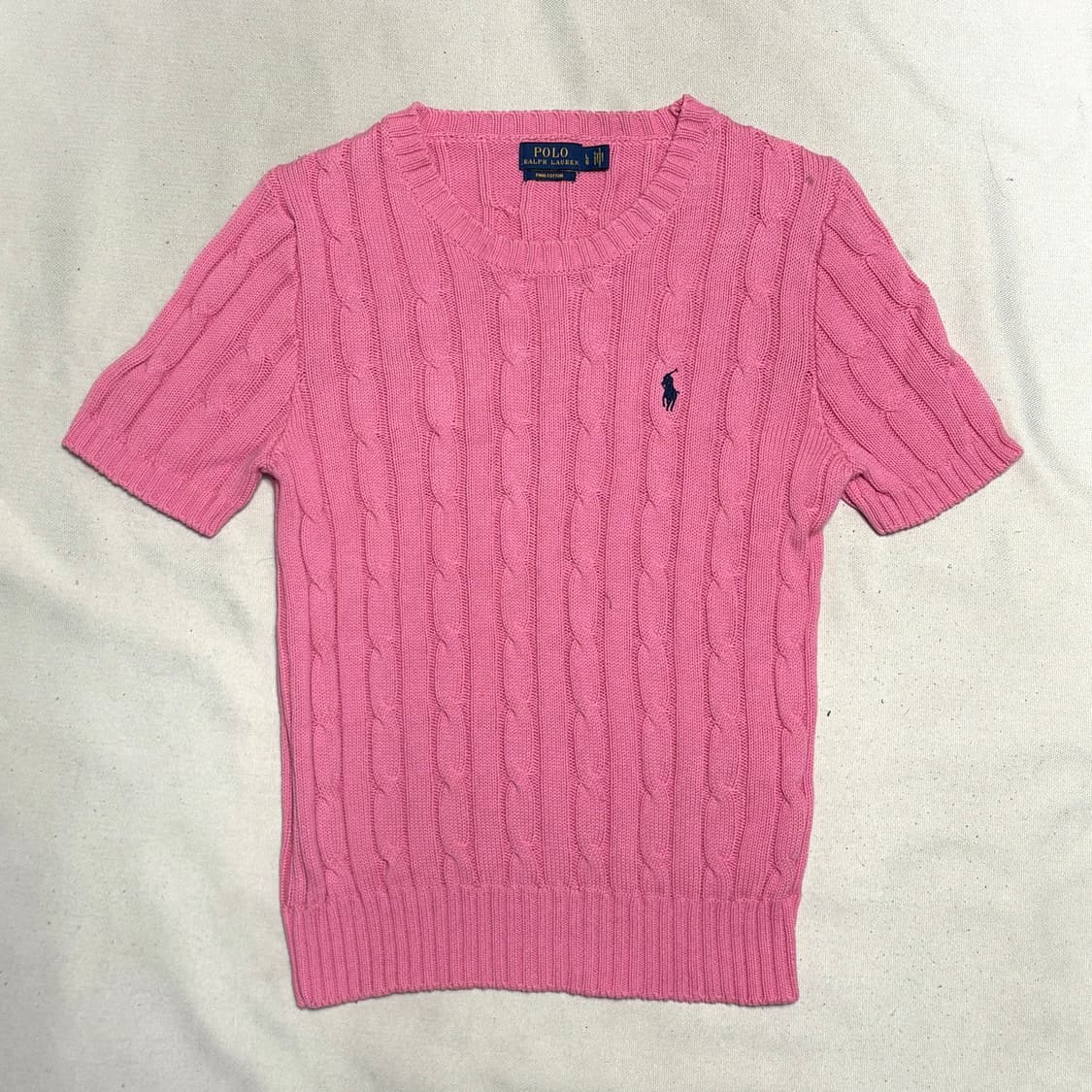 L 폴로랄프로렌 여성용 피마코튼 핑크 케이블 반팔 니트 상품이미지2