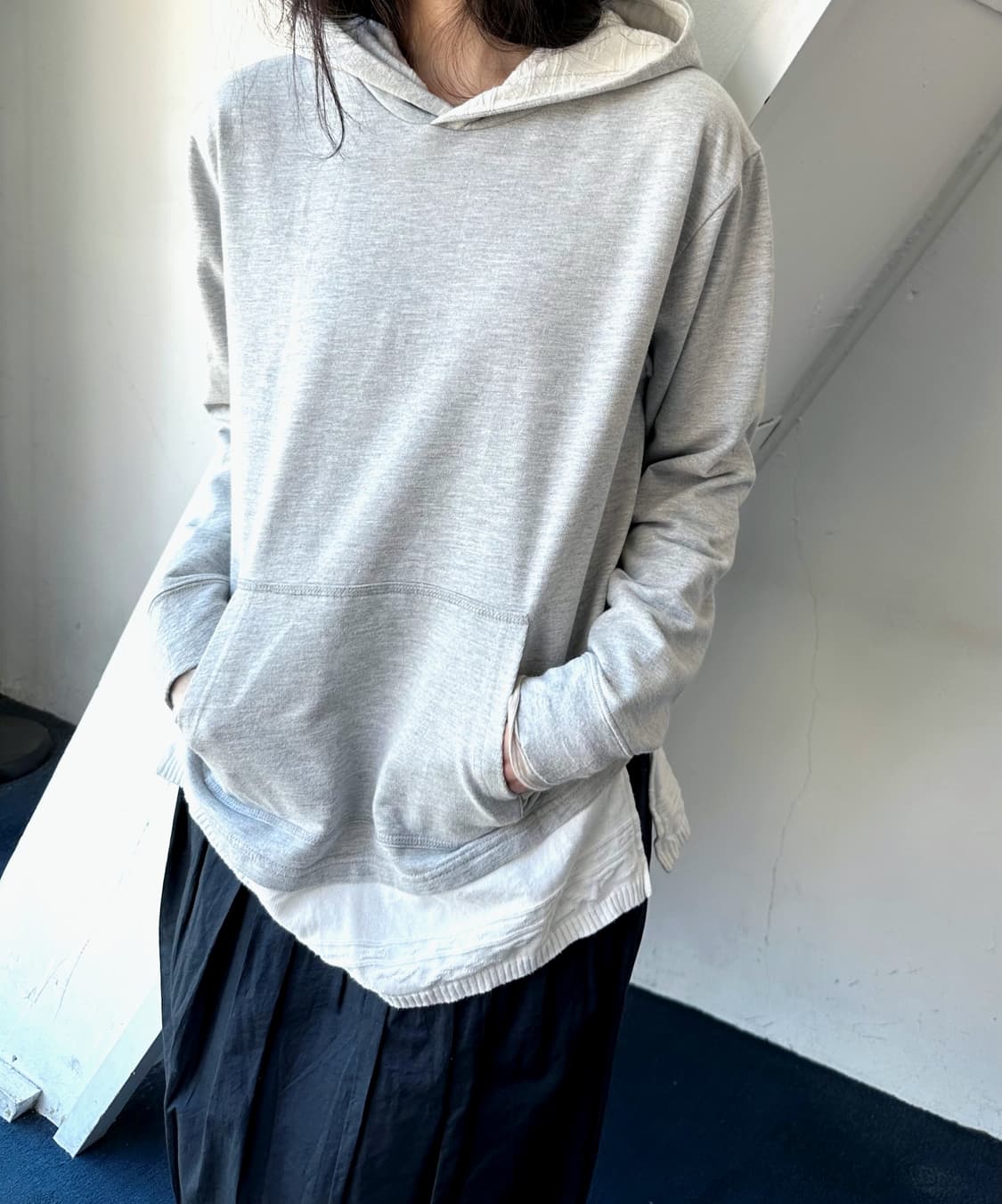Design fake layered hooded sweat P/O 상품이미지6
